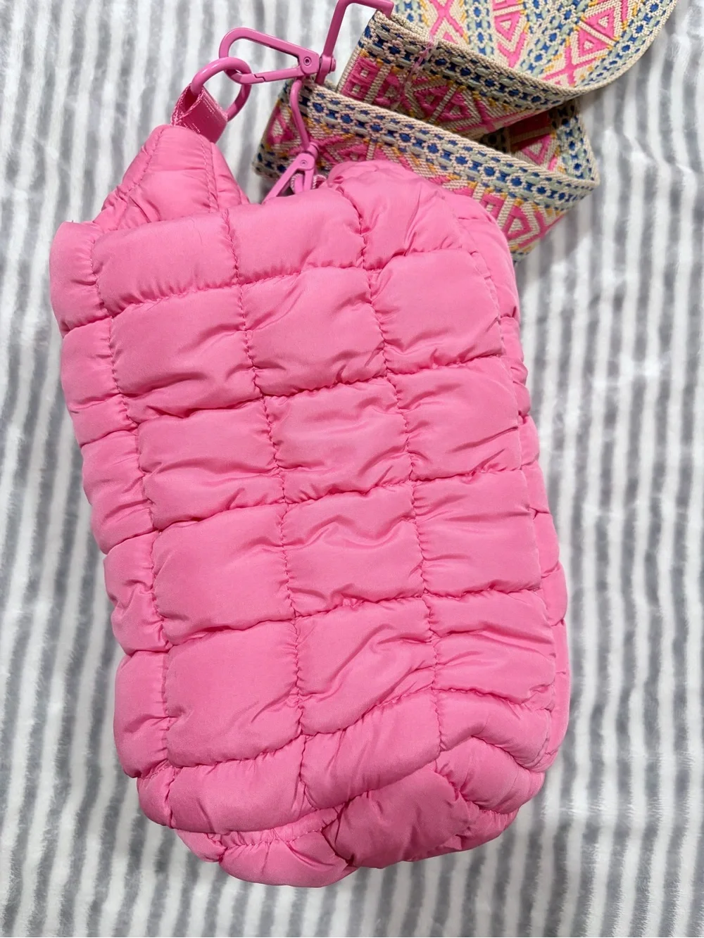 Simply Southern Pink Quilted Kids Crossbody Bag with Patterned Strap